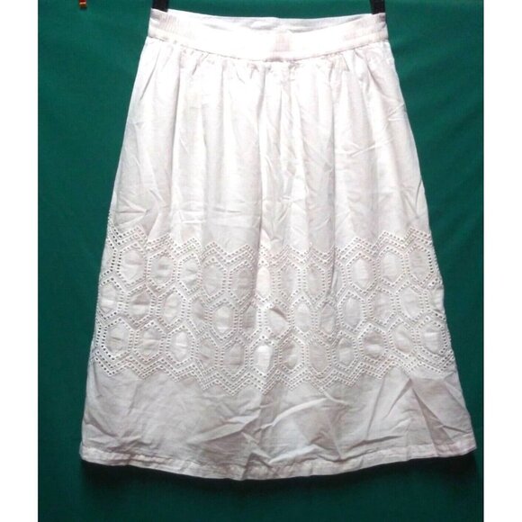 White skirt flare A-Line Cottagecore Boho eyelet lacy accents Modest gypsy - Picture 2 of 11